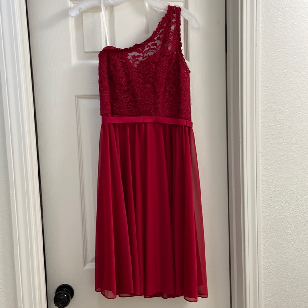 David’s Bridal Short One Shoulder Corded Lace Dress